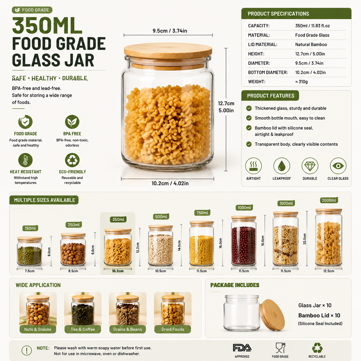 Food Grade Glass Jar – BPA-Free Airtight Food Storage Container with Bamboo Lid