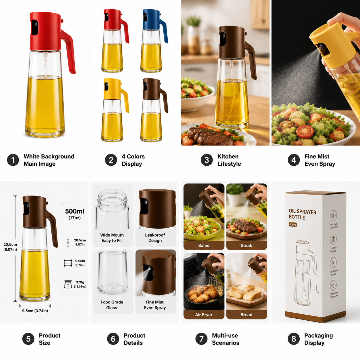 Glass Oil Sprayer Bottle – Fine Mist Olive Oil Sprayer for Cooking, BBQ, Air Fryer & Salad