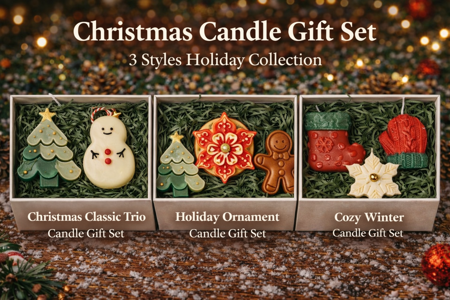 Christmas Candle Gift Set – 3 Styles Holiday Collection（1pc=10box）