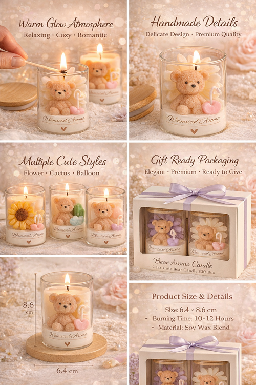 Bear Aroma Candle Gift Set – 2 Jar Box Collection