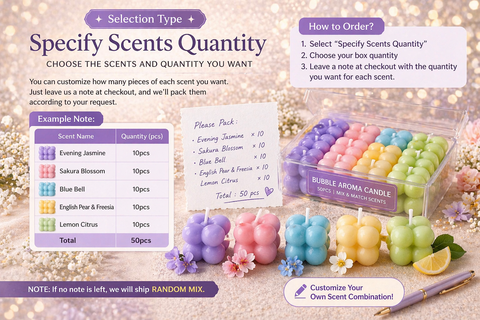 Bubble Aroma Candle Set – 50PCS Colorful Scented Cube Candles (1 Box=35g*50)