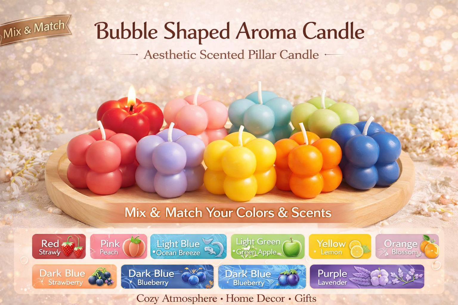 Bubble Aroma Candle Set – 50PCS Colorful Scented Cube Candles (1 Box=35g*50)