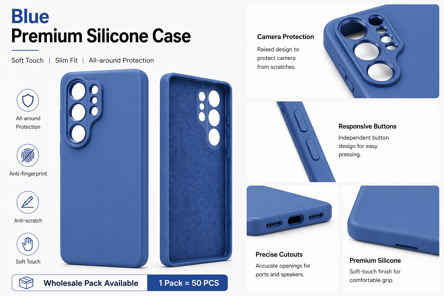 Premium Silicone Phone Case / 1 Pack = 50 PCS / Soft Protective Cover / Multi-Color / High Quality | Fast Shipping / Wholesale & Retail / Stable Supply