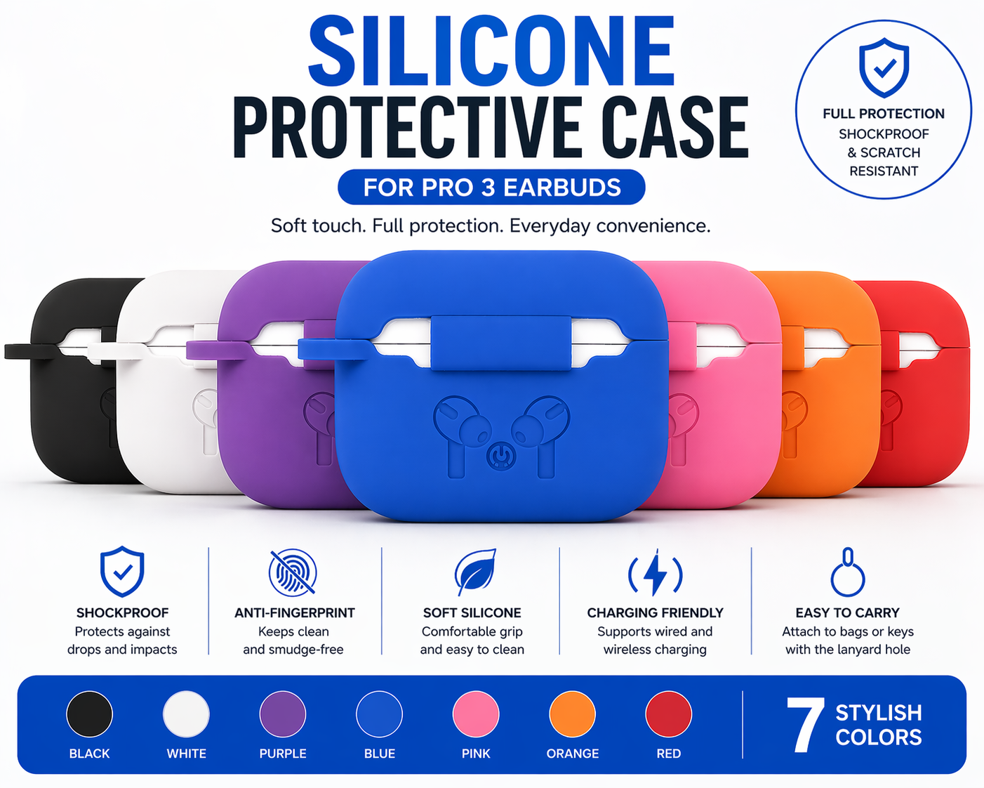 Premium Silicone Earbud Case / Multi-Color / Pro 3 Fit / Soft Touch / Shockproof Protection