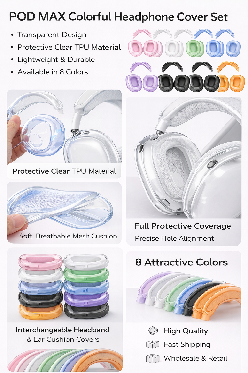 POD MAX Colorful Headphone Cover Set